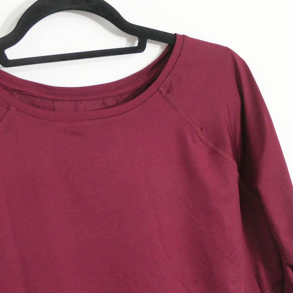 Tek Gear Womens Top M Burgundy Workout Activewear Sporty Gymcore Thumbholes